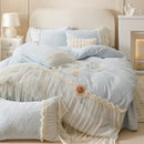 Pastel pink cozy velvet lace flowers bedding set bedroom ruffled trim