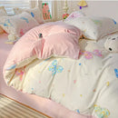 Pastel pink & cream butterfly cozy cotton bedding set bedroom