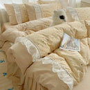 Pastel pink & cream cotton small florals bedding set bedroom lace