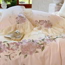 Pastel pink flowers lace ruffles bedding set bedroom decor