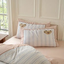Pastel pink & gray cotton embroidered bedding set bedroom duvet cover