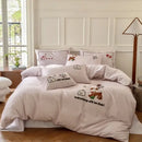 Pastel pink & gray cotton embroidered bedding set bedroom duvet cover