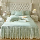 Pastel pink lace ruffled bed sheet set bedroom bedspread