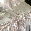 Pastel pink ruffle flower embroidery bedding set bedroom luxury lyocell
