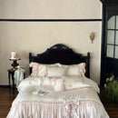 Pastel pink ruffle flower embroidery bedding set bedroom luxury lyocell
