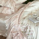 Pastel pink ruffle flower embroidery bedding set bedroom luxury lyocell