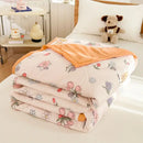 Pastel pink & white cartoon bear printed summer quilt bedroom blanket