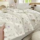 Pastel pink & white cartoon bear printed summer quilt bedroom blanket