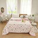 Pastel pink & white cartoon bear printed summer quilt bedroom blanket
