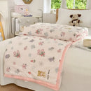 Pastel pink & white cartoon bear printed summer quilt bedroom blanket
