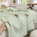 Pastel pink & white cartoon bear printed summer quilt bedroom blanket