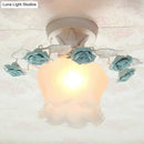 Pastoral pink & white rose glass semi flush light dining room ceiling