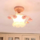 Pastoral pink & white rose glass semi flush light dining room ceiling