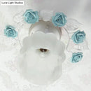 Pastoral pink & white rose glass semi flush light dining room ceiling
