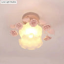 Pastoral pink & white rose glass semi flush light dining room ceiling