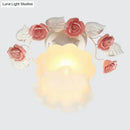 Pastoral pink & white rose glass semi flush light dining room ceiling