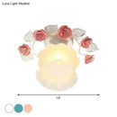 Pastoral pink & white rose glass semi flush light dining room ceiling