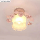 Pastoral pink & white rose glass semi flush light dining room ceiling