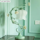 DecorBites™ Pastoral Rose Ceramic Lamp w/ Cream Glass Shade - Elegant Living Room Table Light
