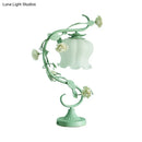 DecorBites™ Pastoral Rose Ceramic Lamp w/ Cream Glass Shade - Elegant Living Room Table Light