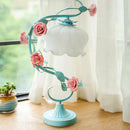 DecorBites™ Pastoral Rose Ceramic Lamp w/ Cream Glass Shade - Elegant Living Room Table Light