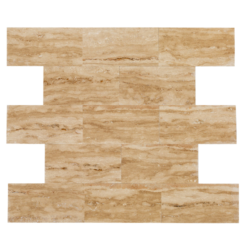 patara light brown travertine vein-cut honed filled 12x24 13 tiles top view