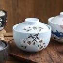 Patterned white & blue ceramic stew pot bowl dining room steaming cup