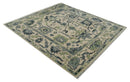 Peach, Charcoal and Green Hand knotted 8x10 and 9x12 Oushak Traditional Wool Area Rug