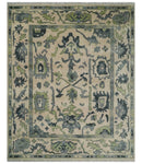 Peach, Charcoal and Green Hand knotted 8x10 and 9x12 Oushak Traditional Wool Area Rug