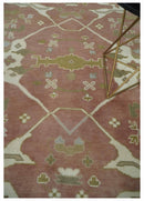 Peach, Ivory and Olive Hand knotted 8x10 and 9x12 Oriental Oushak Traditional Wool Area Rug, Kids, Living Room and Bedroom Rug