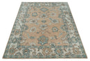 Peach, Ivory and Teal Hand knotted Traditional Oushak 8x10 wool Area Rug