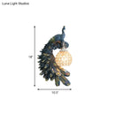 DecorBites™ Peacock Blue Lodge Resin Wall Sconce Lighting with Clear Crystal Dome Shade - 1 Light Bedside Wall Light