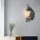 DecorBites™ Peacock Blue Lodge Resin Wall Sconce Lighting with Clear Crystal Dome Shade - 1 Light Bedside Wall Light