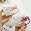 Pearl glazed bowknot handle porcelain mug set red & silver kitchen
