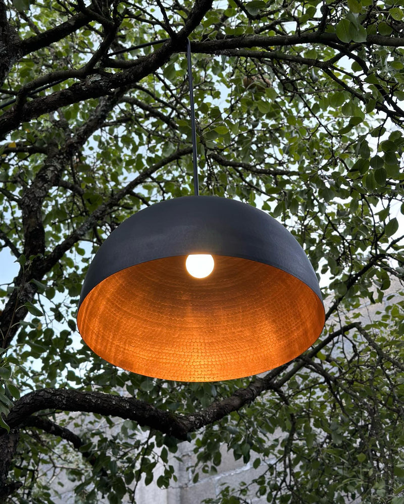 Copper Hanging Light, Black Dome Pendant Lamp