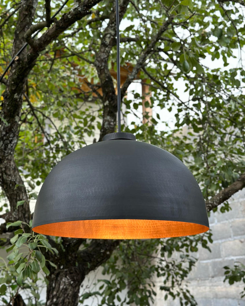 Copper Hanging Light, Black Dome Pendant Lamp, Kitchen Pendant Light.