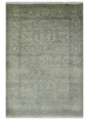Persian Oushak 2x3 Hand Knotted Beige and Gray Traditional Wool Rug