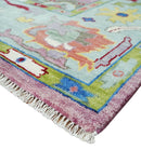 Pink Oushak Rug Wool Blue Colorful Hand knotted Traditional Oushak Custom Made wool Area Rug