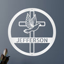 Custom Metal Wall Art - Personalized Cross and Dove Monogram Sign