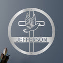 Custom Metal Wall Art - Personalized Cross and Dove Monogram Sign
