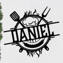 Personalized Grill Sign w Hat and Tools