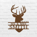 Custom Metal Wall Art - Personalized Deer Antler Head Monogram Sign