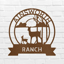 Custom Metal Wall Art - Personalized Sunset Deer Ranch Monogram Sign