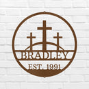 Custom Metal Wall Art - Personalized Three Crosses Name Plaque