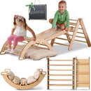 Pikler Triangle Set for Toddlers: Triangle Ladder + Climbing Arch + Slide Board + Cushion