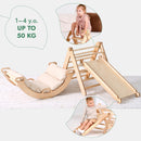 Pikler Triangle Set for Toddlers: Triangle Ladder + Climbing Arch + Slide Board + Cushion