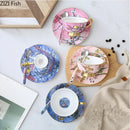 Pink and blue cartoon bird pattern ceramic cup set dining room
