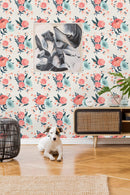 Pink and Blue Watercolor Flowers Wallpaper