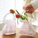 Pink and clear crystal flower basket living room glass vase