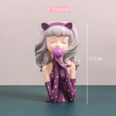 Pink and purple bubble gum girl flower vase living room resin decor